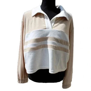 7 For All Mankind Womens V Neck Long Sleeve Cotton Collar Sweater Medium NWT